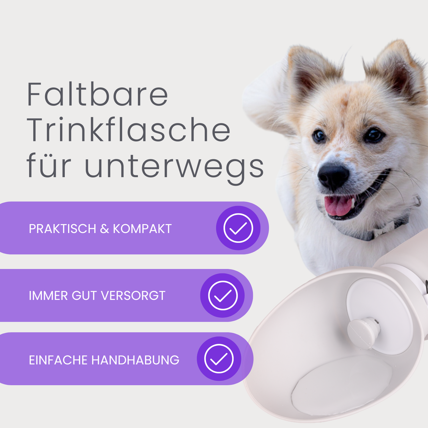 Die faltbare Hundetrinkflasche für unterwegs